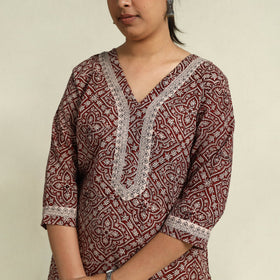 Buy Maroon Block Print Mul Cotton Straight Bagh Kurta For Women