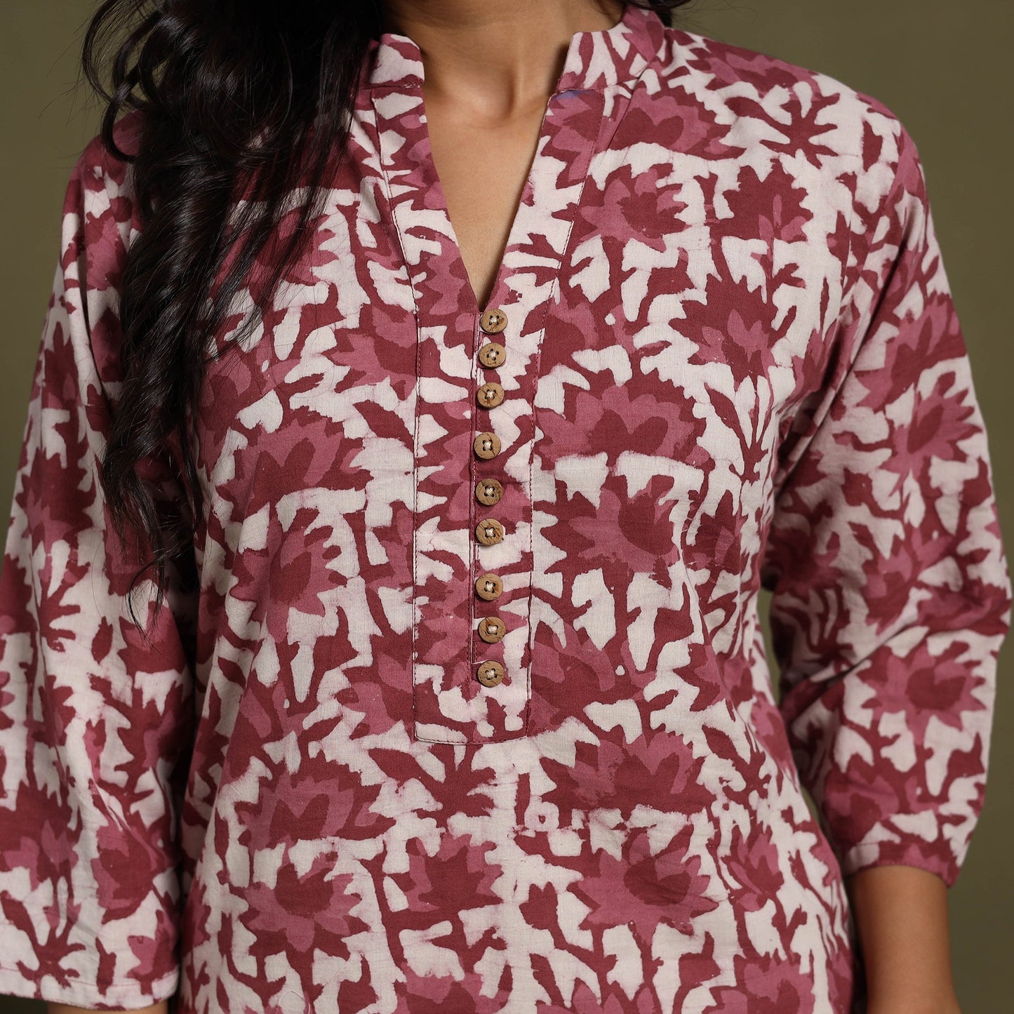 Maroon Block Print Natural Dyed Cotton Straight Jahota Kurta