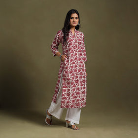 Maroon Block Print Natural Dyed Cotton Straight Jahota Kurta