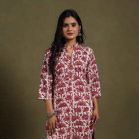 Maroon Block Print Natural Dyed Cotton Straight Jahota Kurta