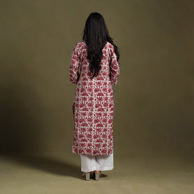 Maroon Block Print Natural Dyed Cotton Straight Jahota Kurta