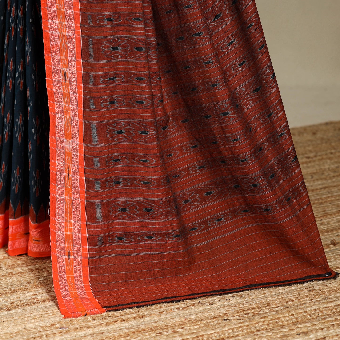 Maroon - blue - handloom cotton sambalpuri ikat saree 10