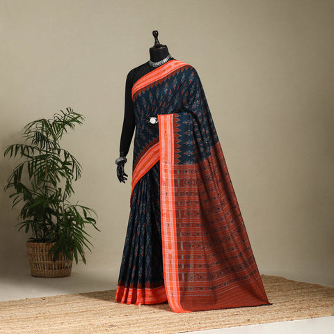 Maroon - blue - handloom cotton sambalpuri ikat saree 10