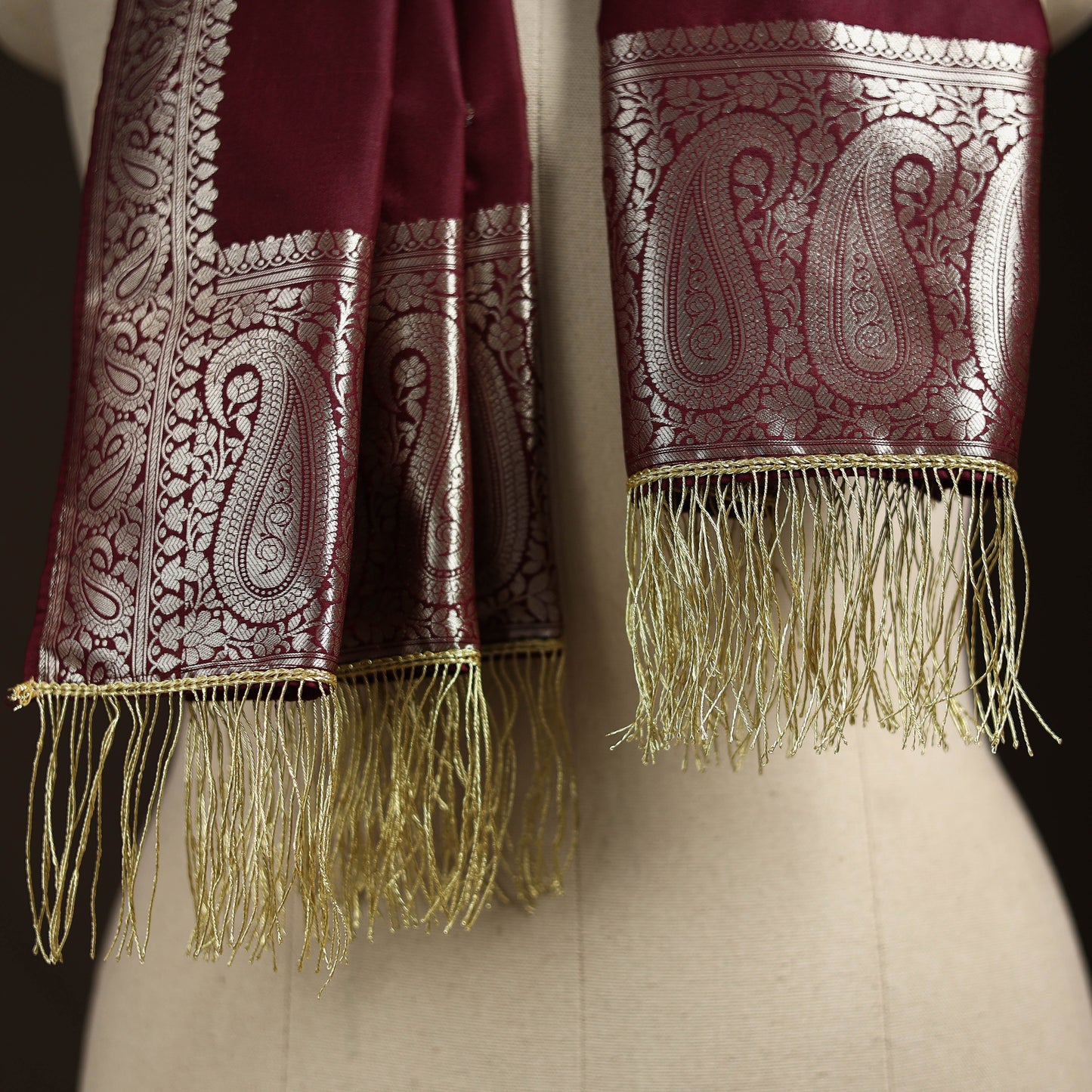 Brocade handloom semi silk banarasi stole 23 - handcrafted