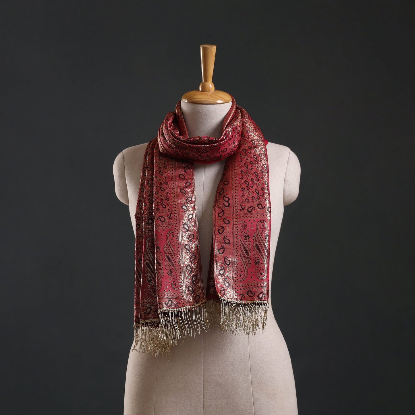 Brocade handloom semi silk banarasi stole 30 - handcrafted
