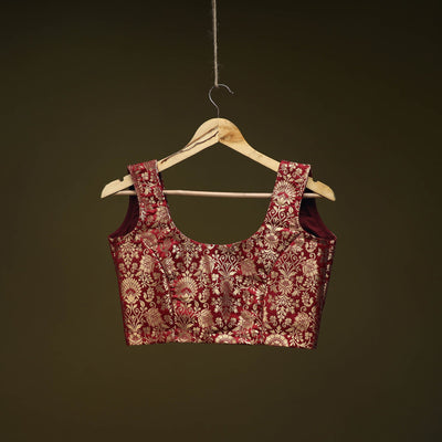 Maroon - brocade silk banarasi stitched blouse 03