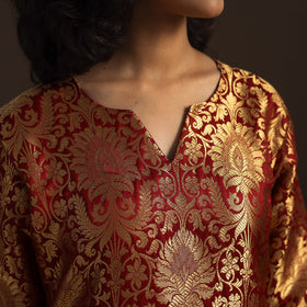 Red - brocade silk a-line banarasi kurta 07 - handcrafted