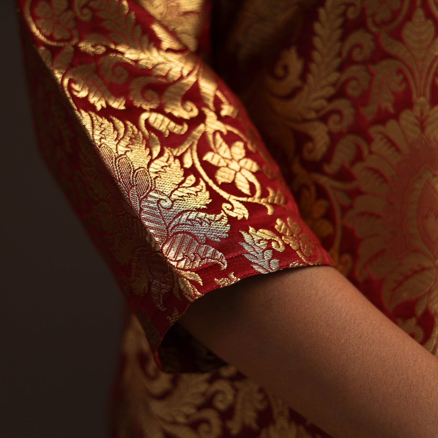 Red - brocade silk a-line banarasi kurta 07 - handcrafted