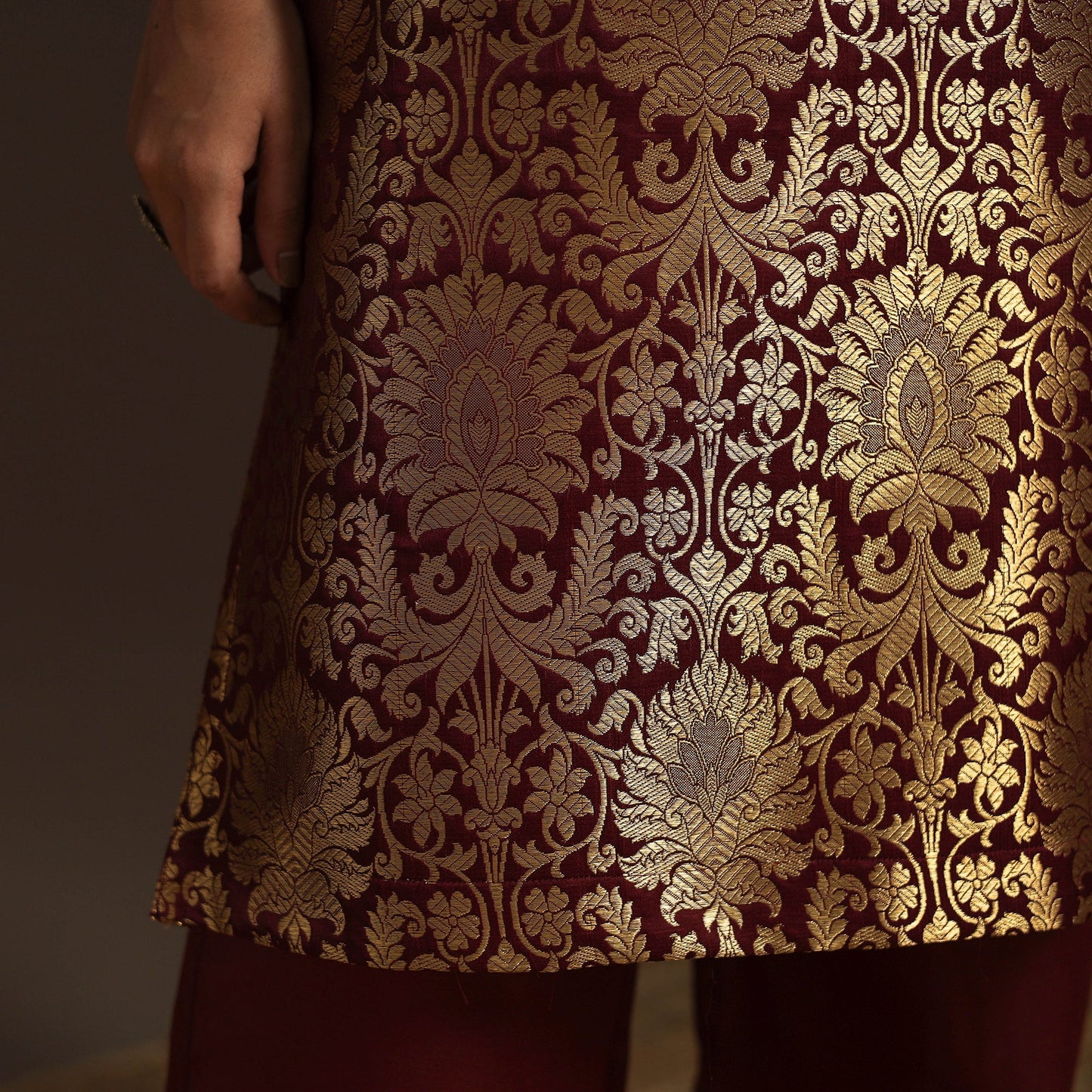 Maroon - brocade silk straight banarasi kurta 10