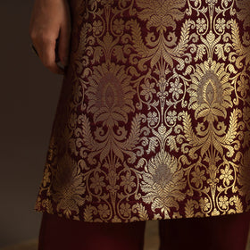 Maroon - brocade silk straight banarasi kurta 10