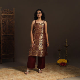 Maroon - brocade silk straight banarasi kurta 10