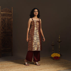 Maroon - brocade silk straight banarasi kurta 10