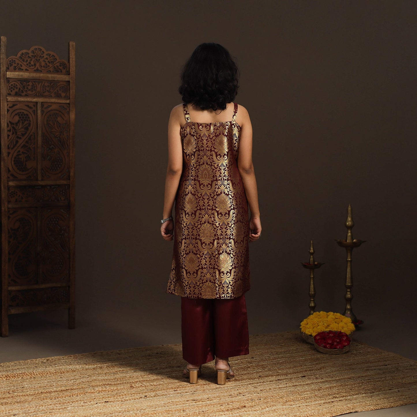 Maroon - brocade silk straight banarasi kurta 10
