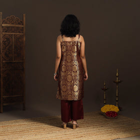 Maroon - brocade silk straight banarasi kurta 10