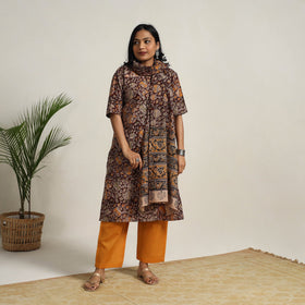 Maroon - brown - printed cotton kalamkari kurta set 05