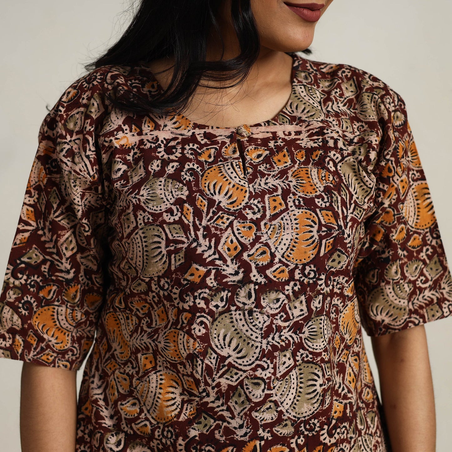 Maroon - brown - printed cotton kalamkari kurta set 05