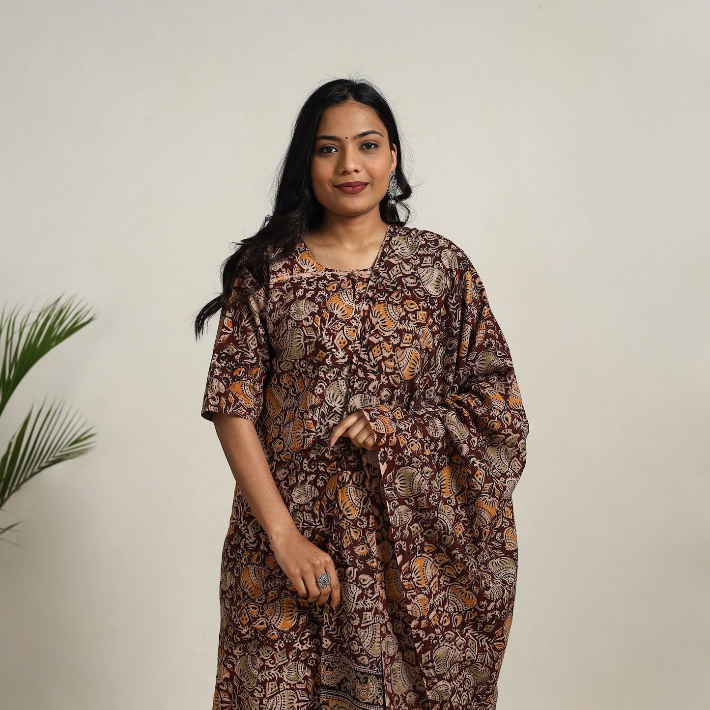 Maroon - brown - printed cotton kalamkari kurta set 05