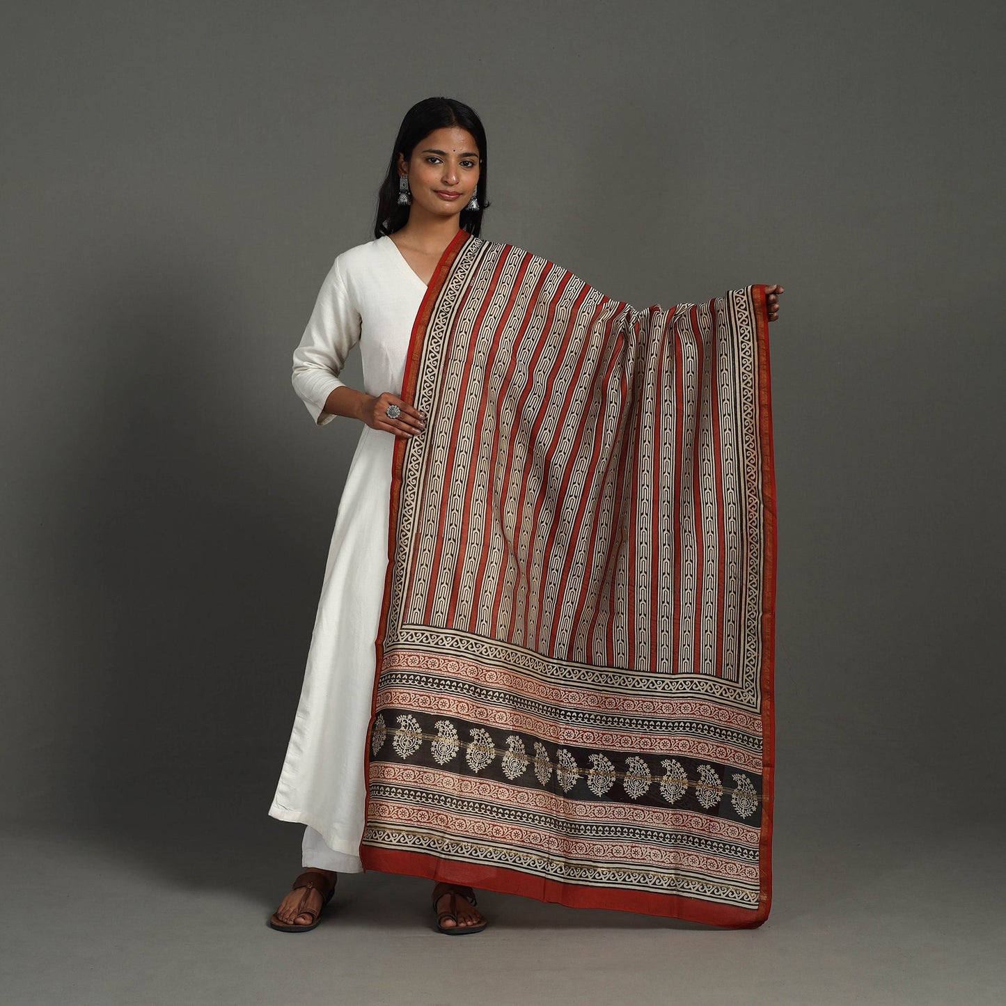 Buy Maroon Block Print Chanderi Silk Bagru Dupatta 
