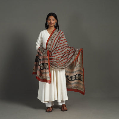 Buy Maroon Block Print Chanderi Silk Bagru Dupatta 