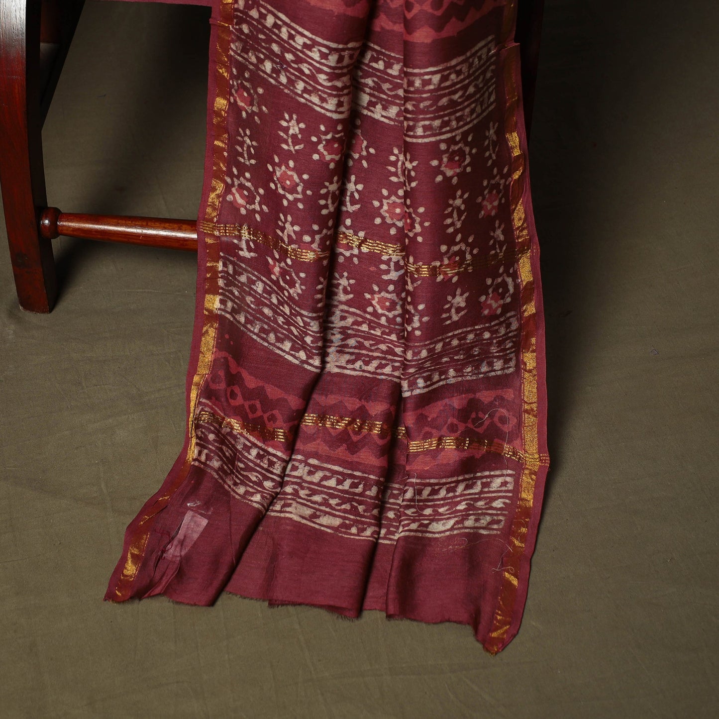 Chanderi silk hand block bagru print 3pc unstitched dress