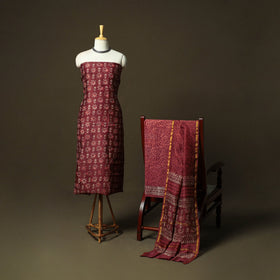 Chanderi silk hand block bagru print 3pc unstitched dress