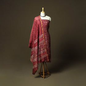 Chanderi silk hand block bagru print 3pc unstitched dress