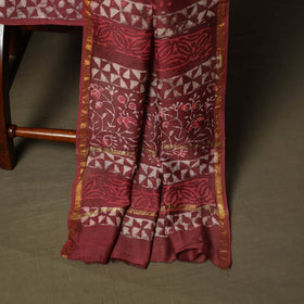 Chanderi silk hand block bagru print 3pc unstitched dress