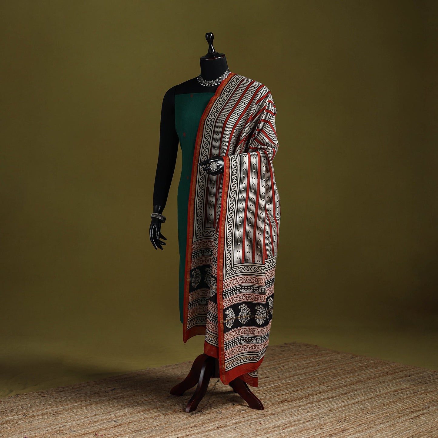 Maroon - chanderi silk hand natural dyed bagru dupatta 12