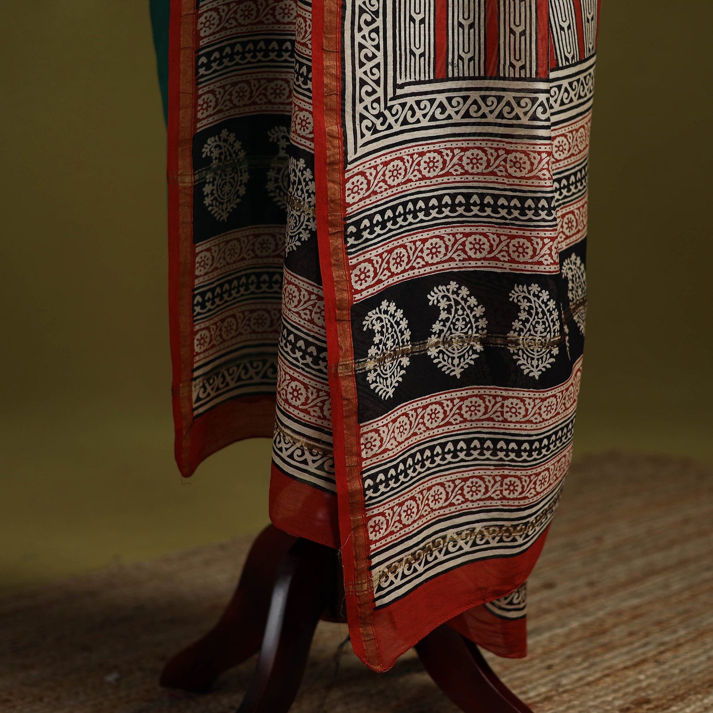 Maroon - chanderi silk hand natural dyed bagru dupatta 12