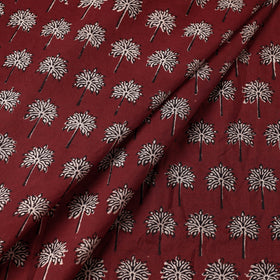 Red Chanderi Silk Handloom Bagh Block Print Fabric