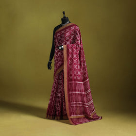 Chanderi silk nui shibori tie-dye saree with ghicha border