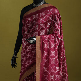 Chanderi silk nui shibori tie-dye saree with ghicha border