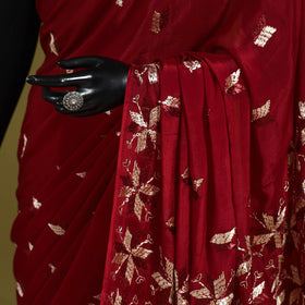 Maroon - chinon silk hand embroidery phulkari saree 06