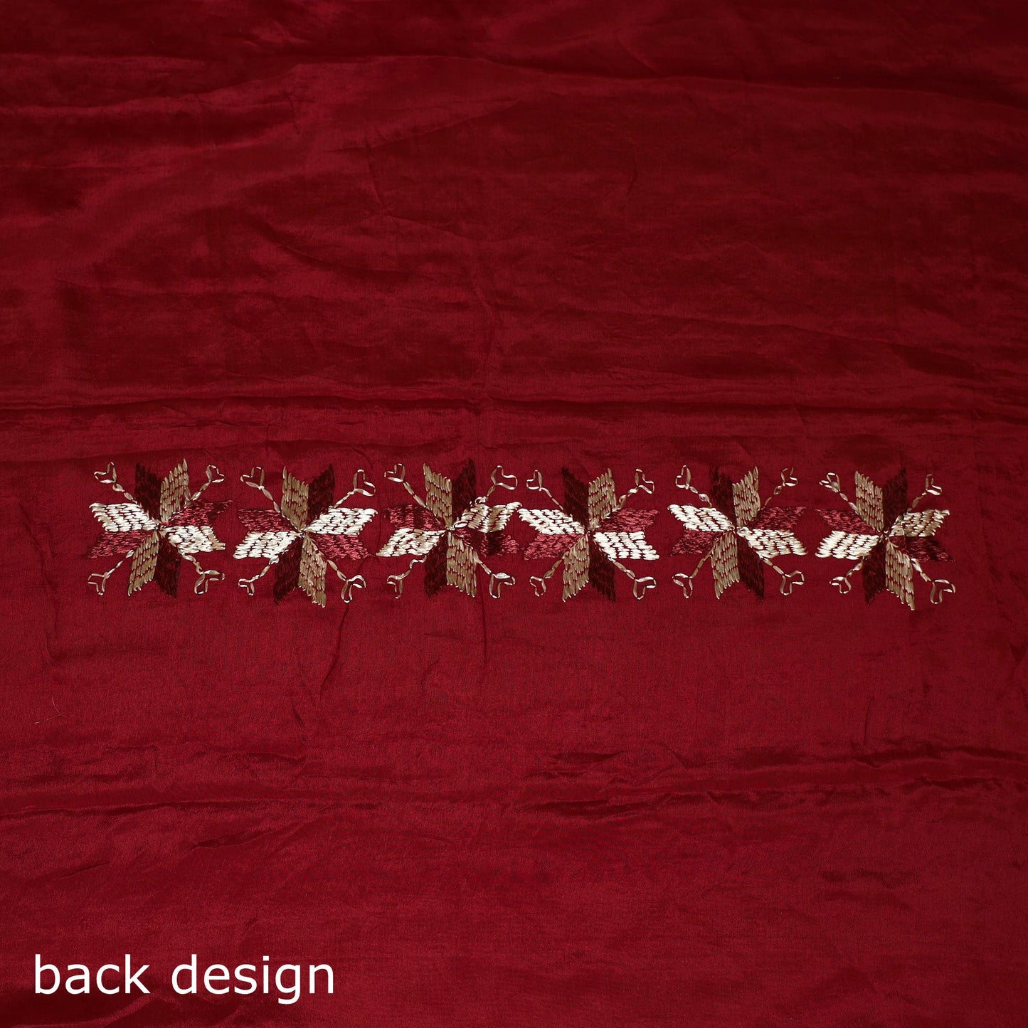 Maroon - chinon silk hand embroidery phulkari saree 06