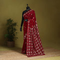 Maroon - chinon silk hand embroidery phulkari saree 06