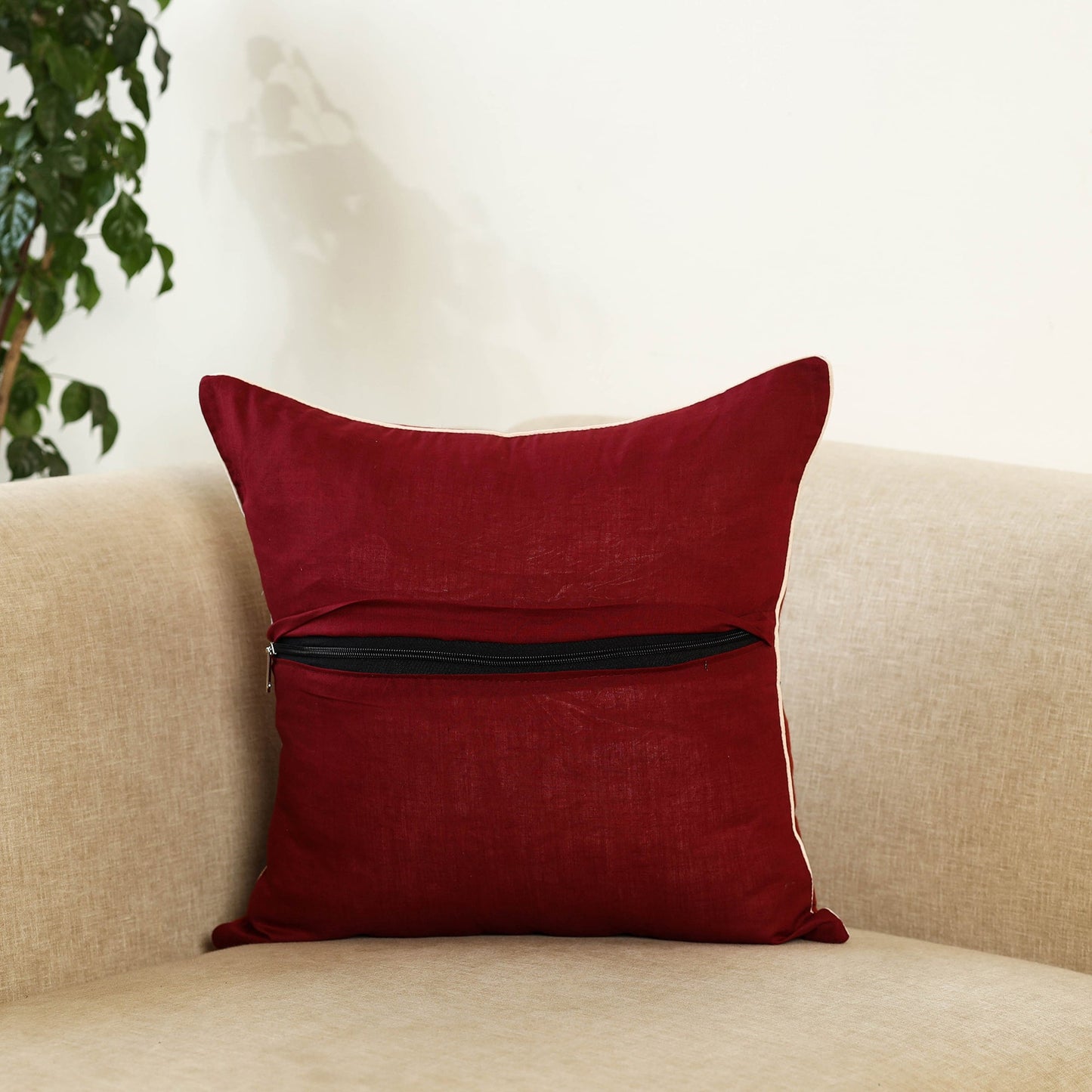 Maroon Block Print Cotton Bagh Cushion Cover