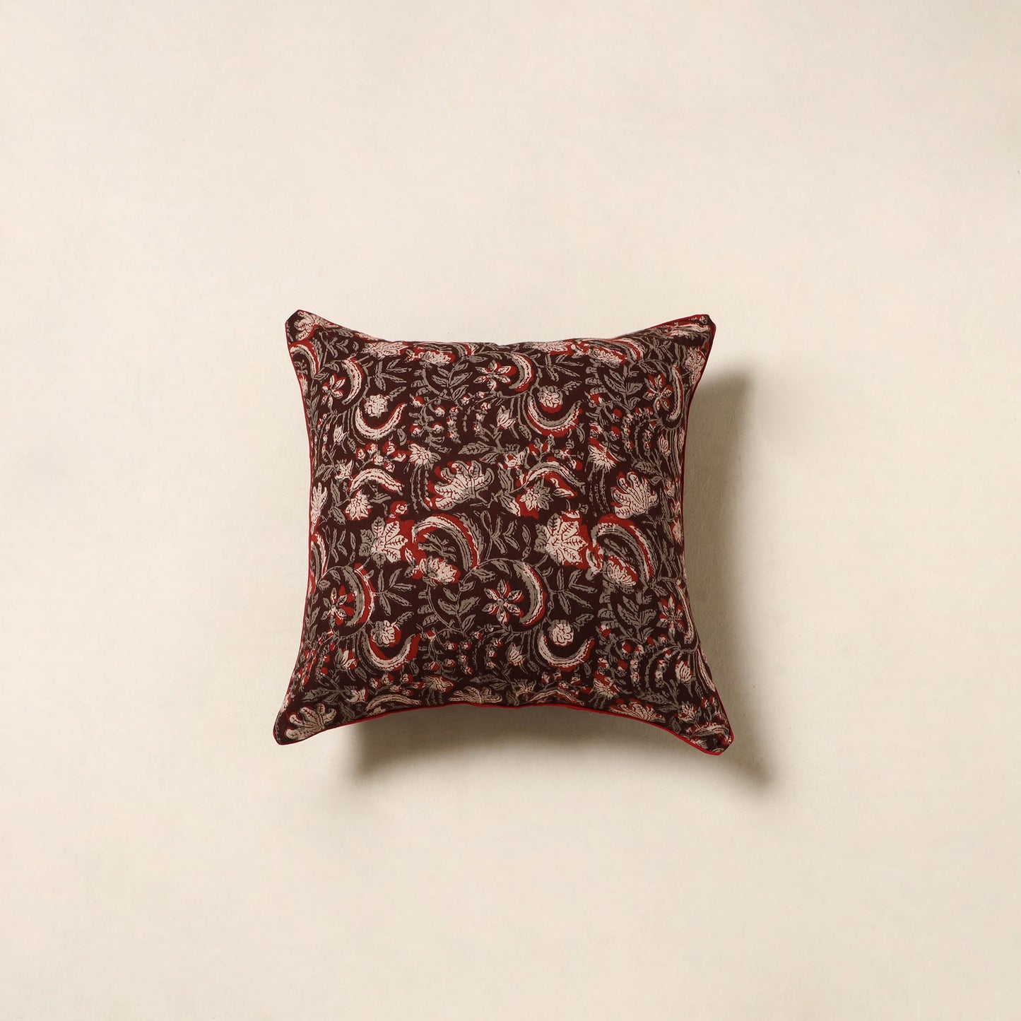 Maroon - cotton bagru cushion cover 78 - handcrafted