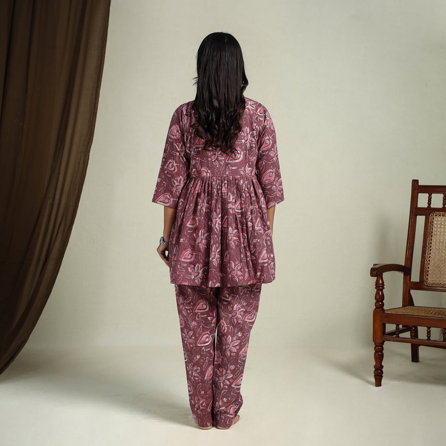 Buy Maroon Block Print Cotton Bagru Night Suit Set