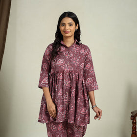 Buy Maroon Block Print Cotton Bagru Night Suit Set