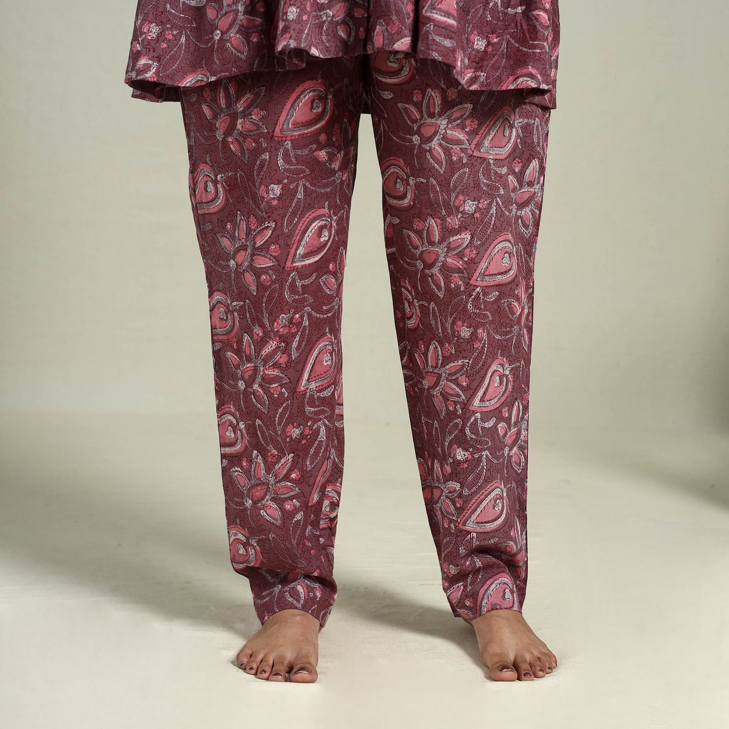 Buy Maroon Block Print Cotton Bagru Night Suit Set