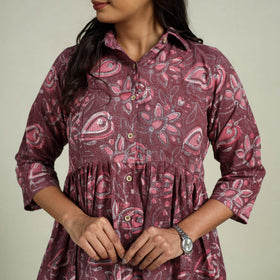 Buy Maroon Block Print Cotton Bagru Night Suit Set