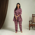 Buy Maroon Block Print Cotton Bagru Night Suit Set