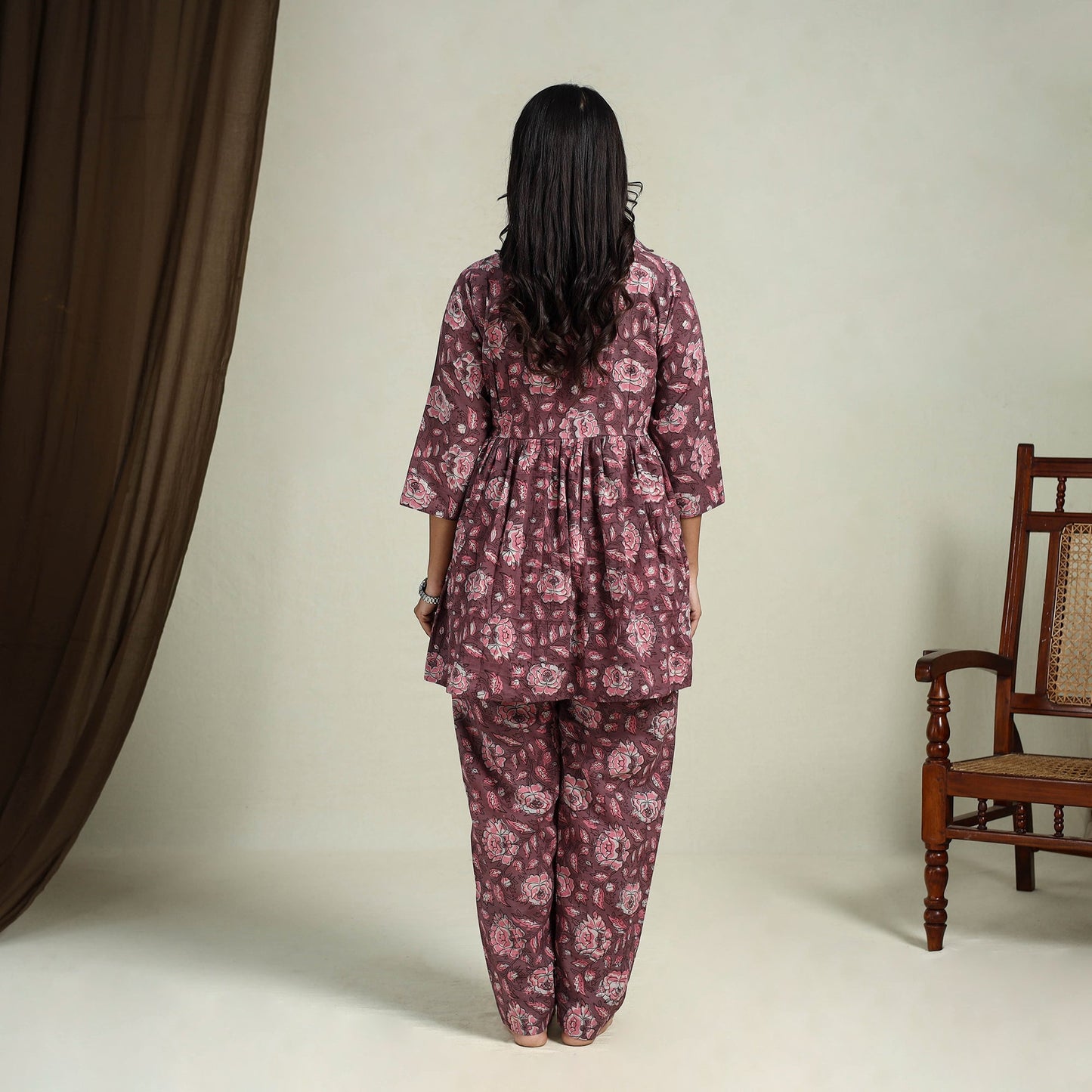 Buy Maroon Block Print Cotton Bagru Night Suit Set