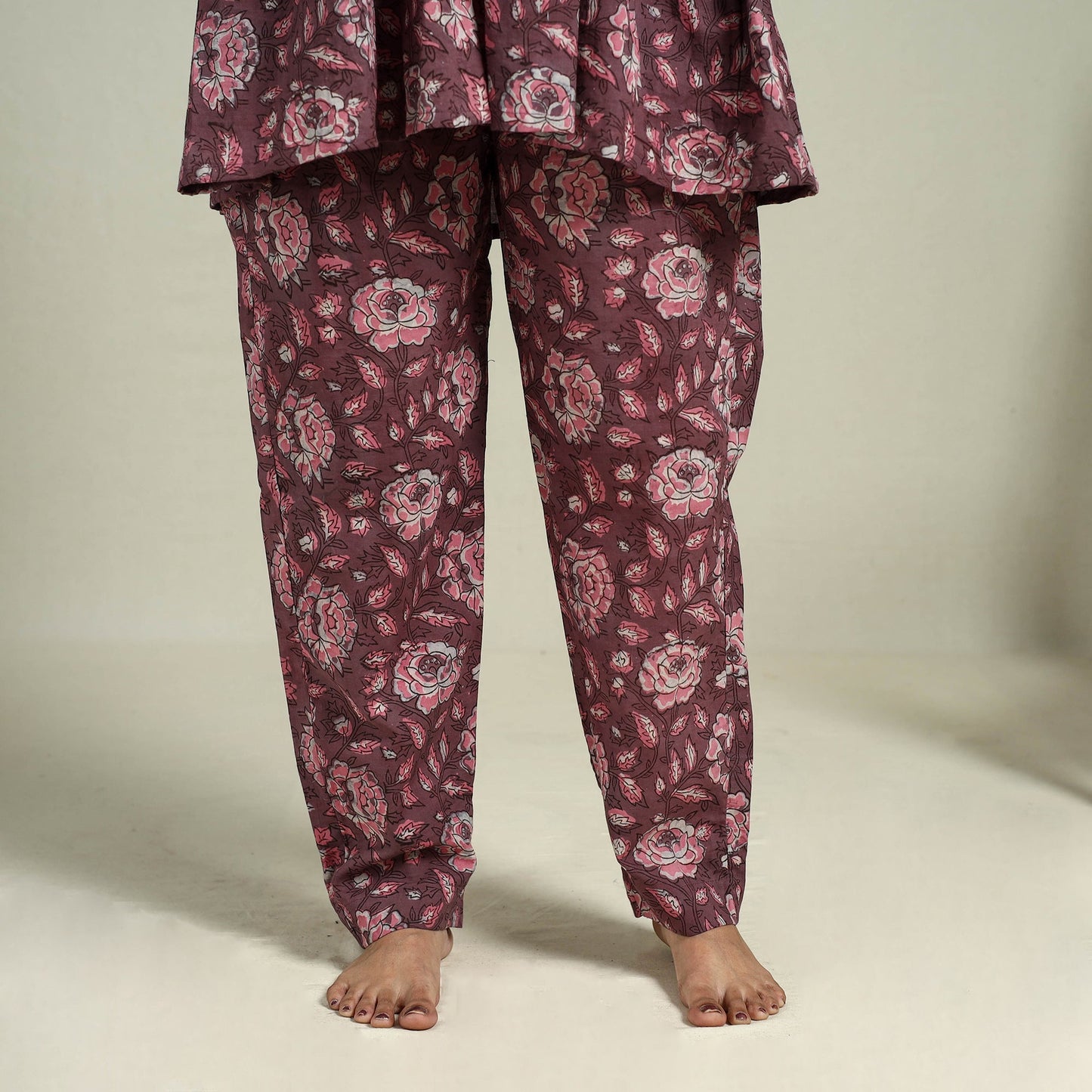 Buy Maroon Block Print Cotton Bagru Night Suit Set