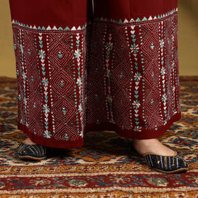 Maroon - cotton bengal kantha hand embroidery palazzo 40