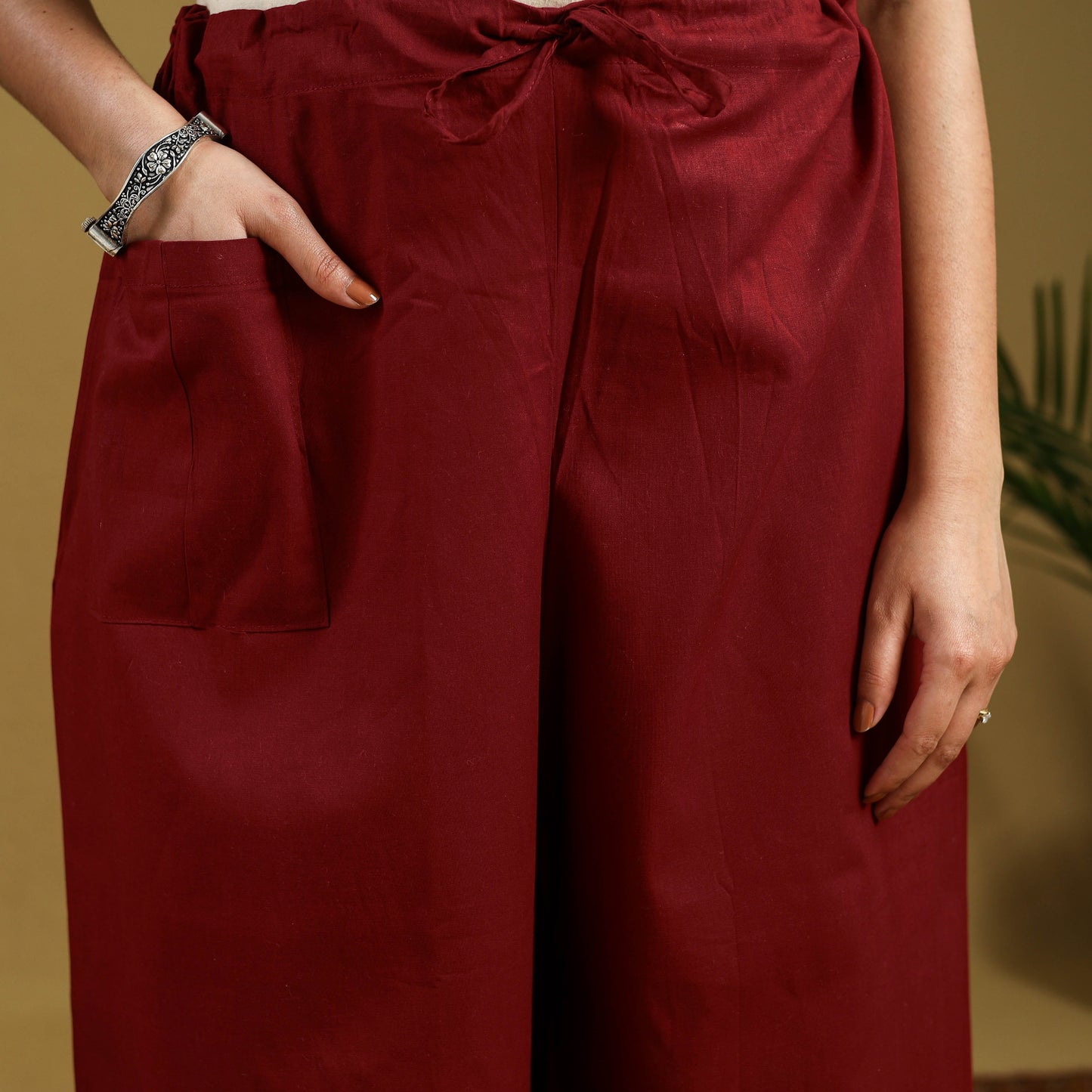 Maroon - cotton bengal kantha hand embroidery palazzo 40