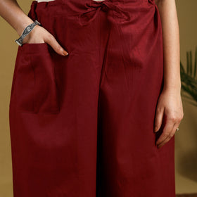 Maroon - cotton bengal kantha hand embroidery palazzo 40