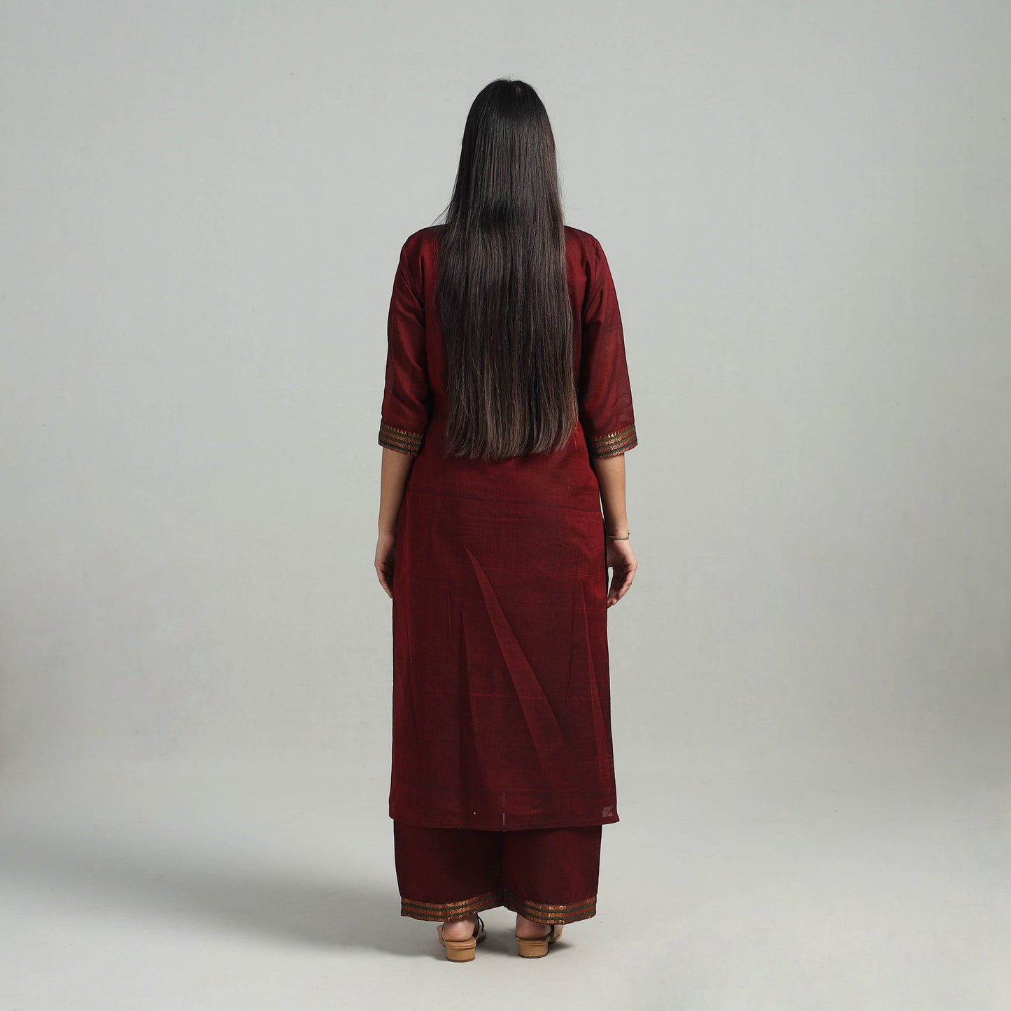 Buy Maroon Cotton Dharwad Kurta Set with Palazzo & Dupatta