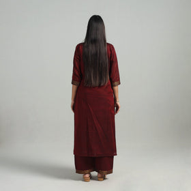 Buy Maroon Cotton Dharwad Kurta Set with Palazzo & Dupatta
