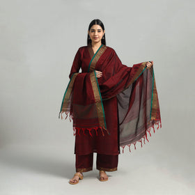 Buy Maroon Cotton Dharwad Kurta Set with Palazzo & Dupatta